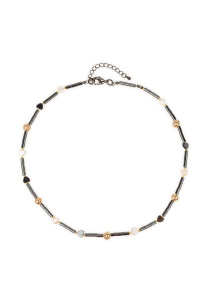 Колье "Step by step" с гематитом, жемчугом и вулканической лавой