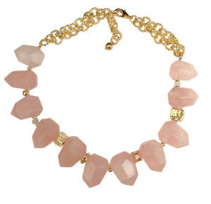 Колье с розовым кварцем, цирконом и гематитом